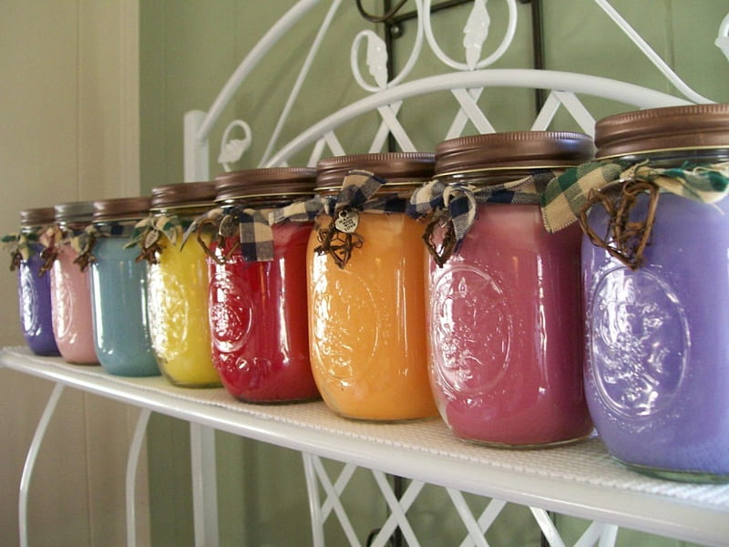 Mason jars used for candles, mason jars, colorfull, home items, mason ideas, candles, jars, HD wallpaper