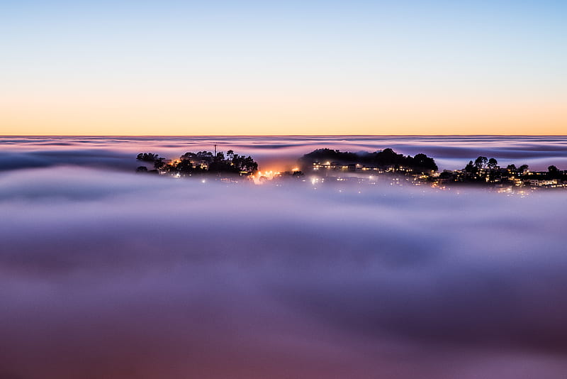The foggy sunrise over Twin Peaks in San Francisco, HD wallpaper