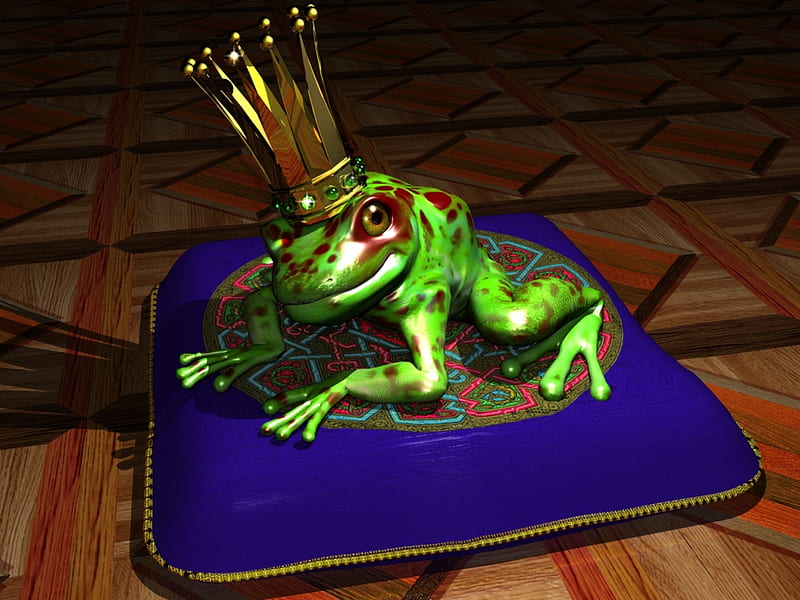 The Frog Prince, crown, frog, pillow, HD wallpaper