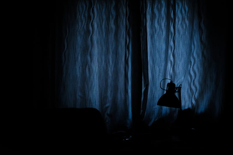 lamp, dark, darkness, curtains, window, HD wallpaper