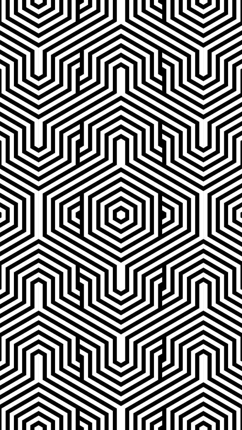 Hexagonal center, Divin, background, black, black white, contemporary, dynamic, futurism, futuristic, geometric, geometry, hexagon, industrial, intersection, kinetic, modern, op art, optical, pattern, striped, structure, symmetry, texture, vision, white, HD phone wallpaper