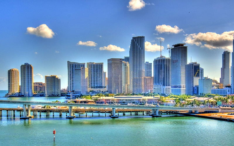Miami, R, summer, cityscapes, american cities, Florida, America, USA, HD wallpaper
