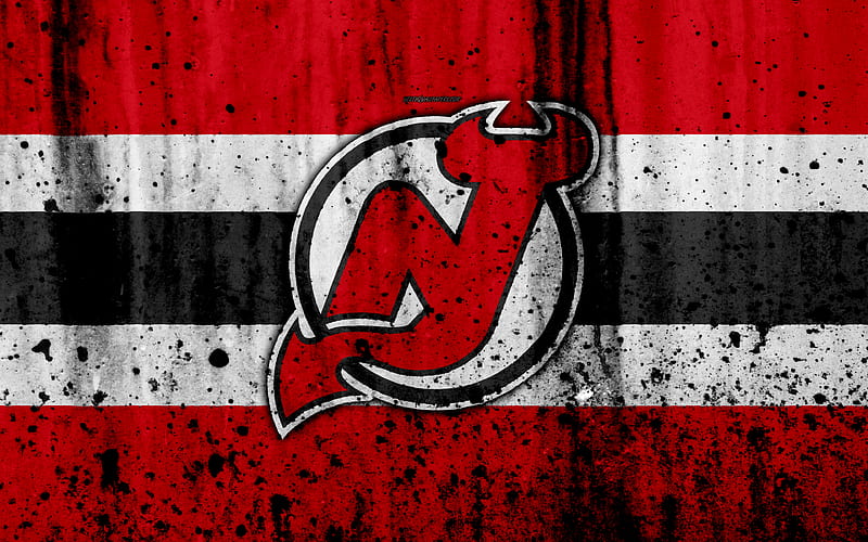 New Jersey Devils, grunge, NHL, hockey, art, Eastern Conference, USA, logo, stone texture, Metropolitan Division, HD wallpaper