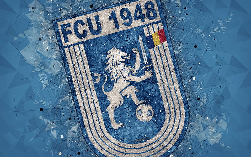 FC Politehnica Iasi logo, geometric art, blue background, Romanian