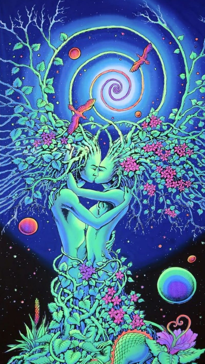 Tree Hugger love, 3d, acid, cosmic, earthly, hippie, nature, psicodelia,  tree hug, HD phone wallpaper | Peakpx