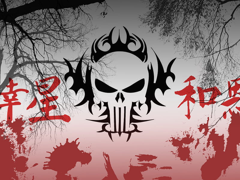 Skull Blood, japan, treees, chinese, skull, blod, HD wallpaper