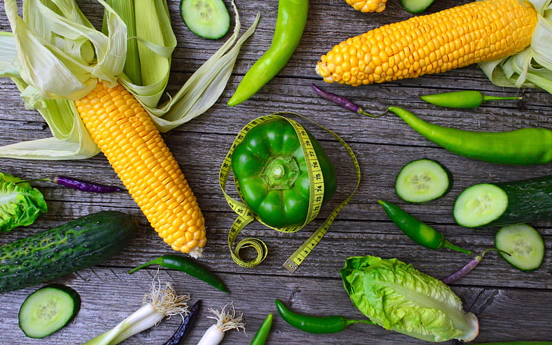 Food, Vegetables, Cabbage, Corn, Cucumber, Onion, Pepper, Vegetable, HD wallpaper