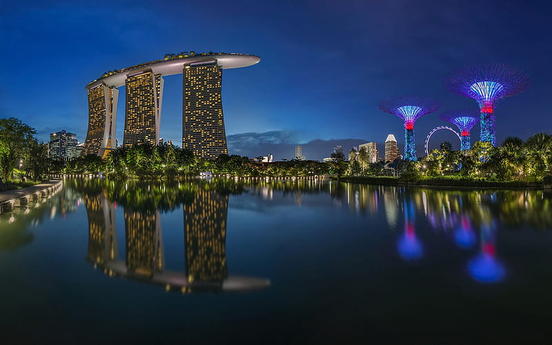 Marina Bay Sands Singapore at night, nightscapes, hotels, skyscrapers, Singapore, modern buildings, Asia, Singapore, HD wallpaper