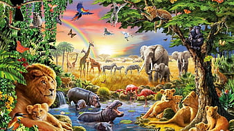 Jungle, river, wild, lion, elephant, HD wallpaper | Peakpx
