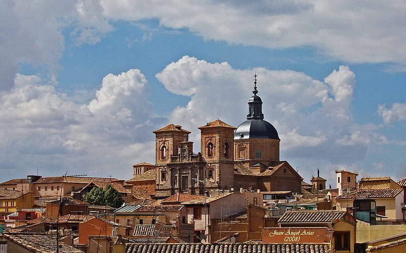 Church in Toledo, Spain, city, clouds, Spain, church, Toledo, HD wallpaper
