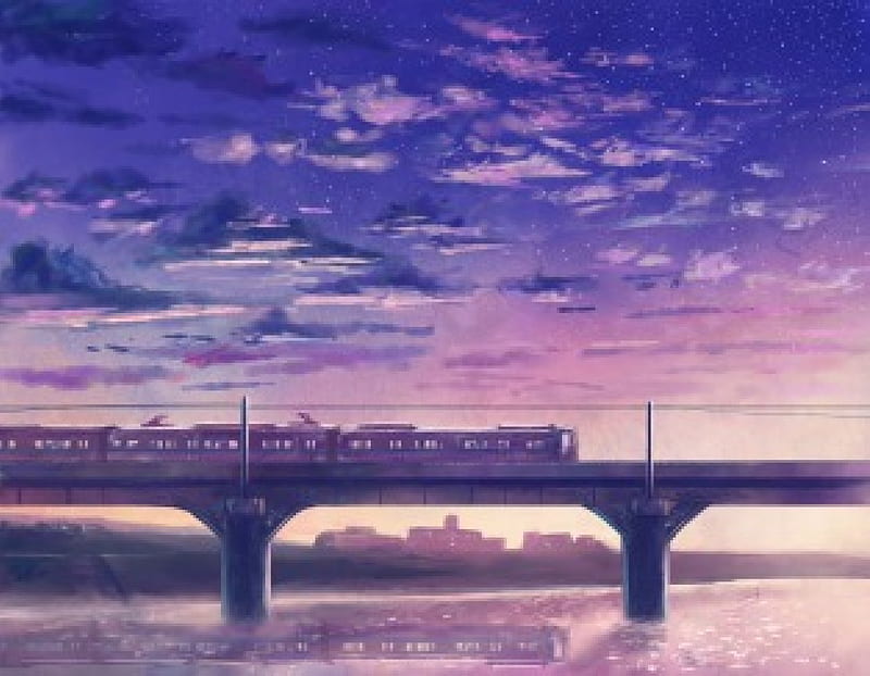 Anime Scenery, art, train, orginal, sky, scenery, HD wallpaper