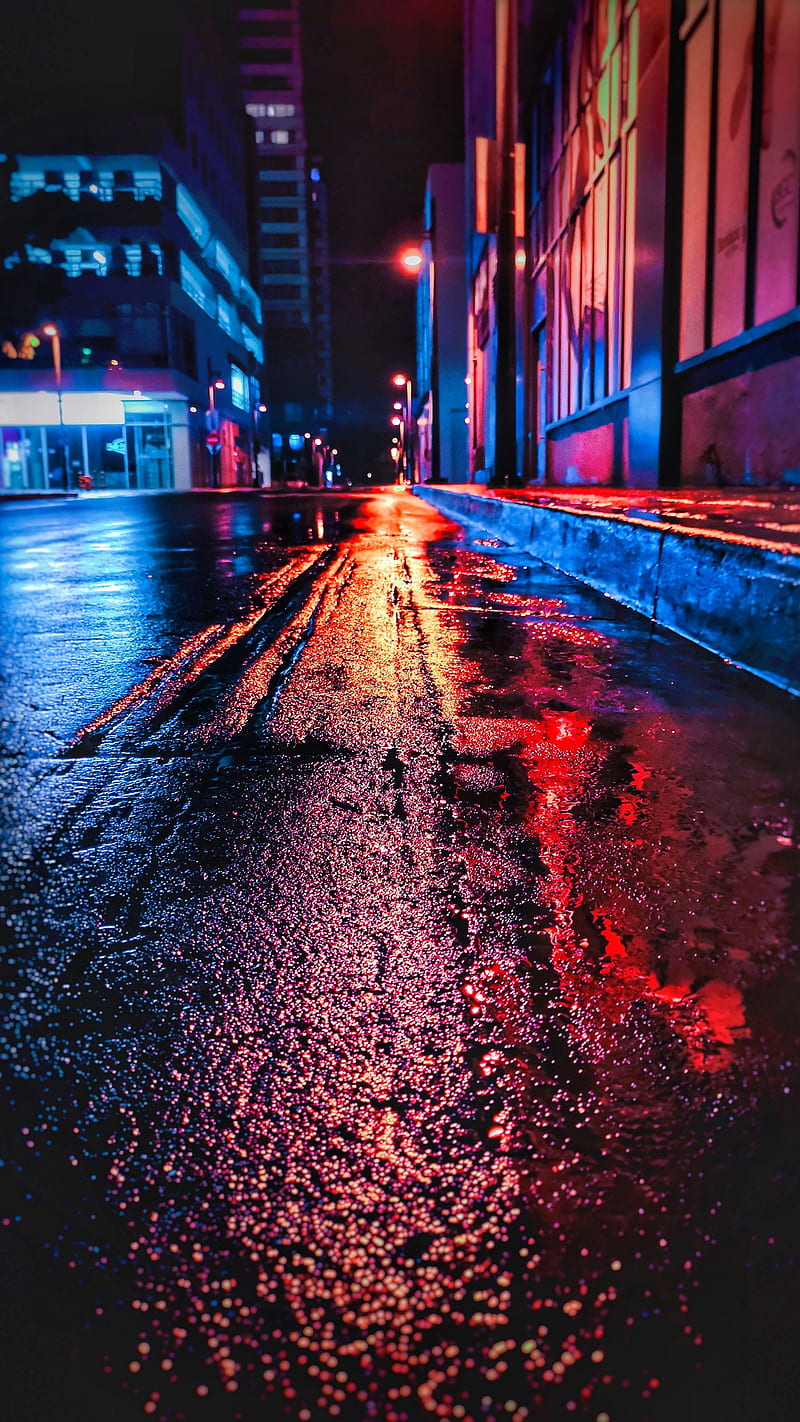 Wet Streets at Wet Night , city, neon, street, dark, lights, HD phone wallpaper