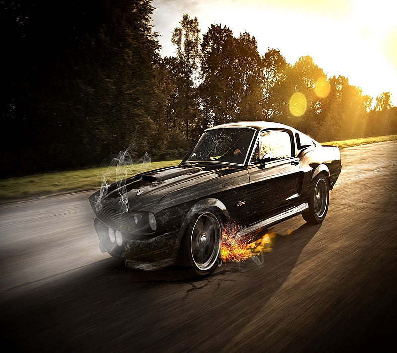 Mustang Gt Burst, burst fire, car, smoke, HD wallpaper | Peakpx