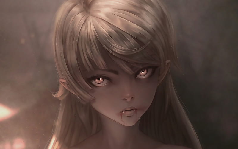 Shinobu Oshino, darkness, vampire girl, Bakemonogatari, manga, artwork, Oshino Shinobu, HD wallpaper