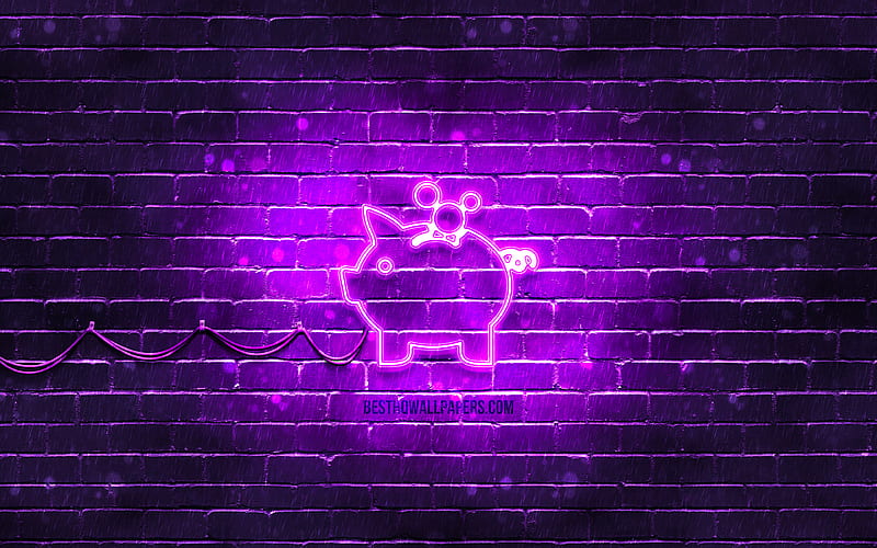 Piggy bank neon icon violet background, neon symbols, Piggy bank, neon icons, Piggy bank sign, financial signs, Piggy bank icon, financial icons, HD wallpaper