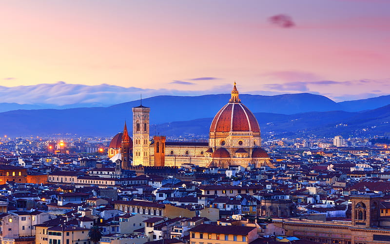Duomo sunset panorama, Santa Maria del Fiore, Florence, Tuscany, Italy, Europe, HD wallpaper