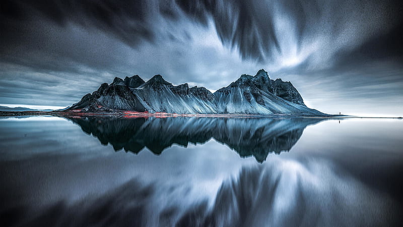 iceland, scenery, mountain, reflection, gloomy, dark, Nature, HD wallpaper