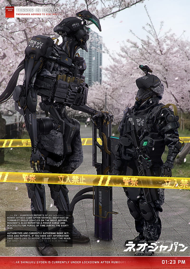 cyberpunk, futuristic, Neo Japan 2202, Robots, digital art, trees, HD phone wallpaper