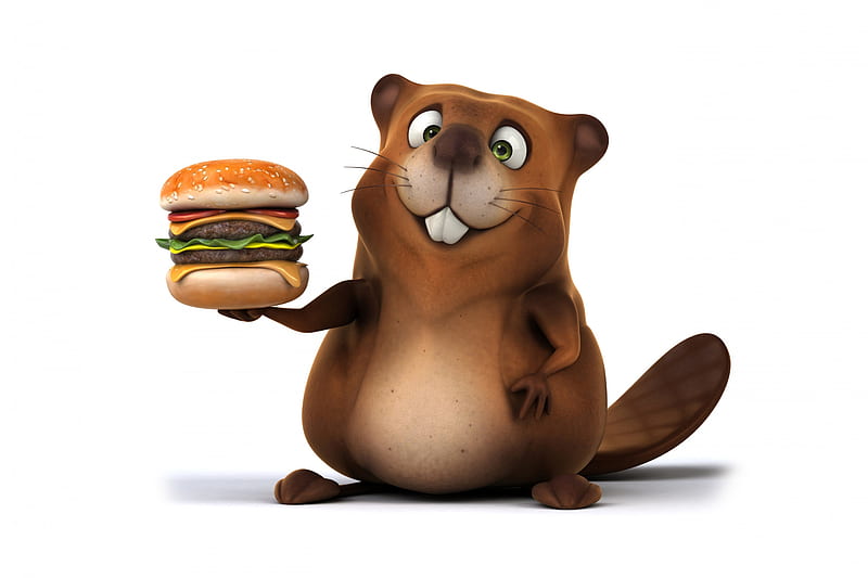 3D Character, 3d, funny, beaver, hamburger, HD wallpaper