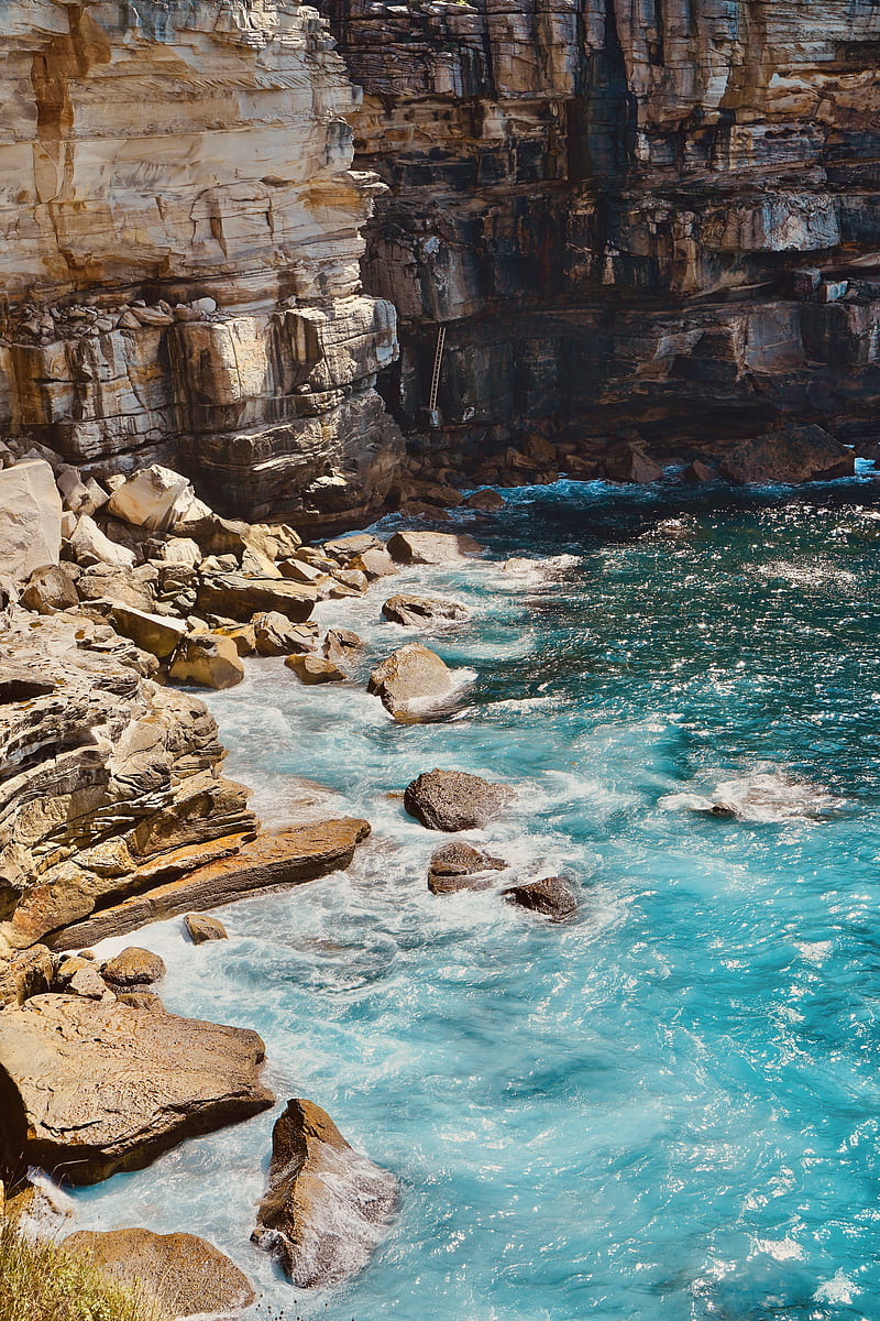 blue body of water near cliff, HD phone wallpaper