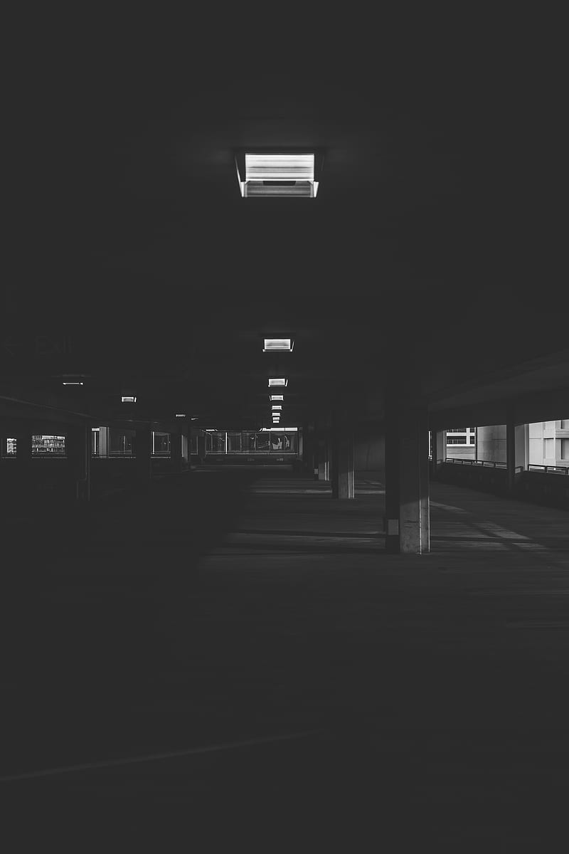 parking, underground, bw, dark, HD phone wallpaper