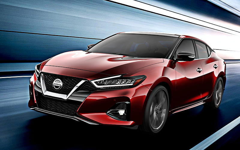 2019, Nissan Maxima, front view, new red Maxima, exterior, red sedan, japanese cars, Nissan, HD wallpaper