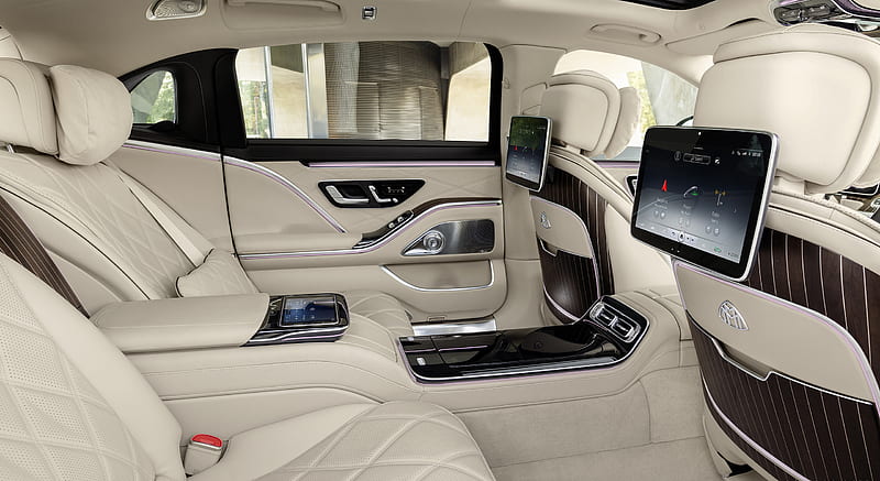2021 Mercedes-Maybach S-Class (Leather Nappa macchiato beige / bronze brown pearl) - Interior, Rear Seats , car, HD wallpaper