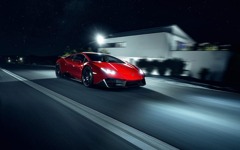 Lamborghini Huracan RWD, speed, 2017 Cars, night, Novitec Torado, tuning, HD wallpaper