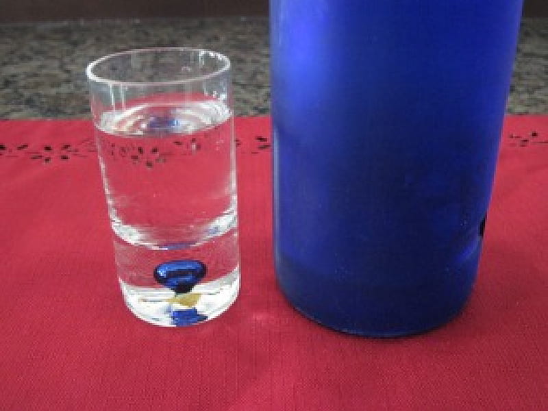 Vodka on minus 19 degrees, red, glass, graphy, bottle, blue, HD wallpaper