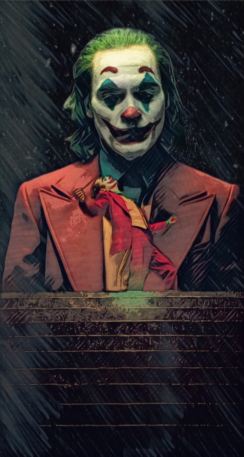 joker, 2019, dancing joker, dark, gotham, joaquin phoenix, put on a happy face, red, sad, superhero, HD phone wallpaper