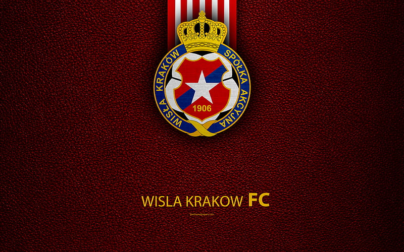 Wisla Krakow FC football, emblem, logo, Polish football club, leather texture, Ekstraklasa, Krakow, Poland, Polish Football Championships, HD wallpaper