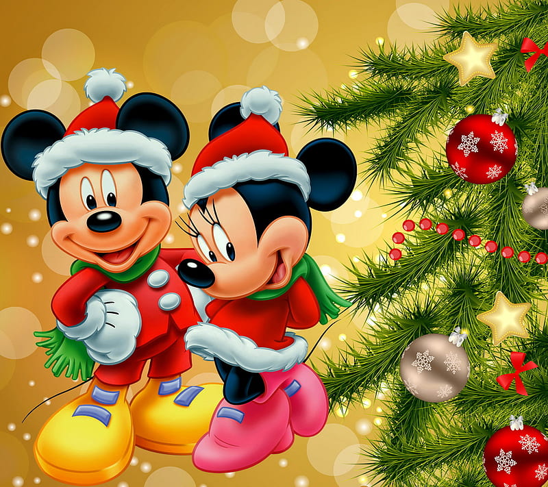 Disney Christmas, cartoon, merry, mickey, minnie, HD wallpaper