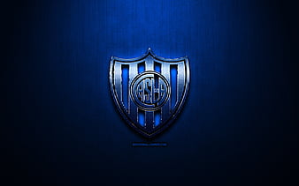 San Lorenzo FC, golden logo, Argentine Primera Division, blue abstract ...