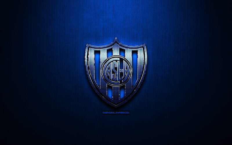 San Lorenzo FC, blue metal background, Argentine Primera Division, Argentine football club, fan art, San Lorenzo logo, football, soccer, CA San Lorenzo de Almagro, Argentina, HD wallpaper