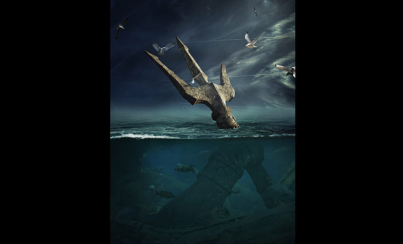Last Hope - Poseidon, Water, Digital, Poseidon, Underwater, Nature, Surreal, manipulation, HD wallpaper