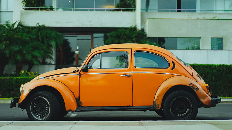 shallow focus graphy of orange Volkswagen Beetle, HD wallpaper