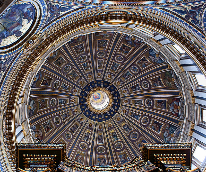 St Peters Ceiling, architecture, rome, st peters, vatican, HD wallpaper