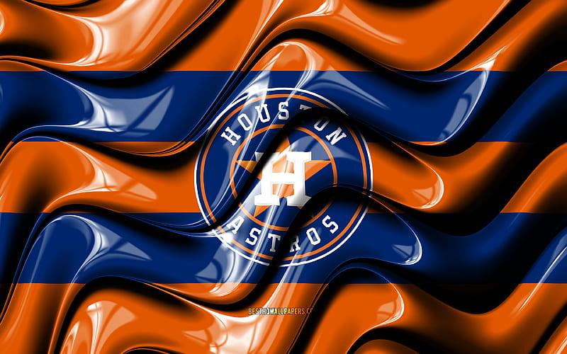 Houston Astros flag, , orange and blue 3D waves, MLB, american baseball  team, HD wallpaper