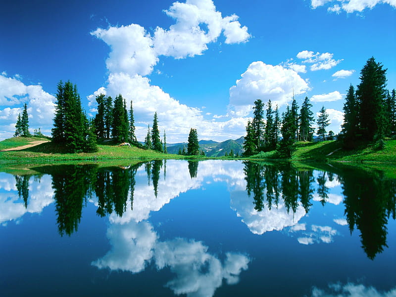 alpine lake, lakes, water, nature, reflection, trees, clouds, other, HD wallpaper