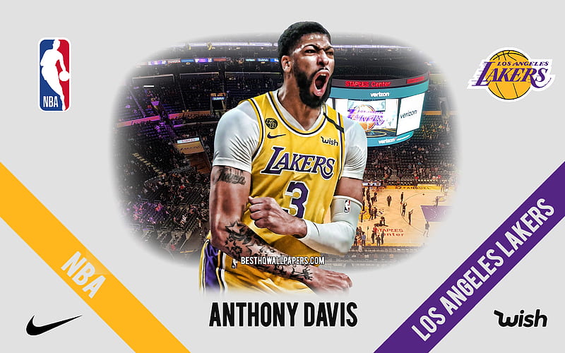 Anthony Davis, Los Angeles Lakers, American Basketball Player, NBA, portrait, USA, basketball, Staples Center, Los Angeles Lakers logo, HD wallpaper