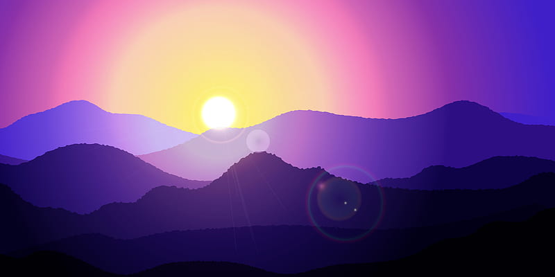 Sunset Mountain Minimal Art , mountains, sunset, artist, artwork, digital-art, minimalism, minimalist, HD wallpaper