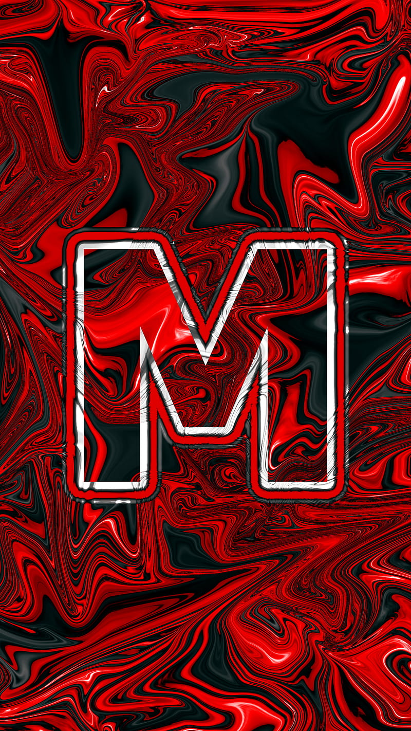 Letter M red liquid, abstract, colors, cream, lava, letter M, magma, oil, HD phone wallpaper