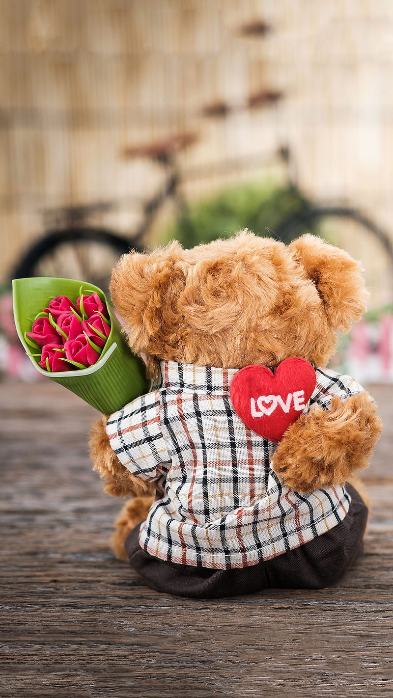 Valentines day , bear, love, feb 14, red, flower, rose, lover, HD phone wallpaper