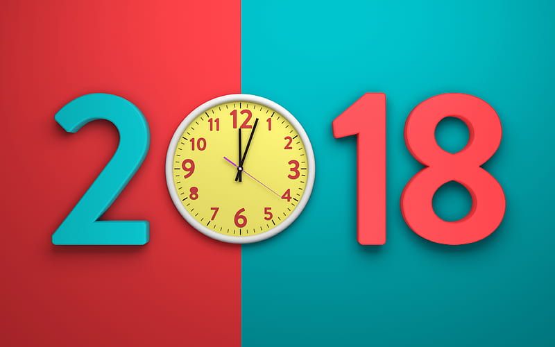 2018, Happy New Year, 2018 concepts, clock, midnight, abstraction, HD wallpaper