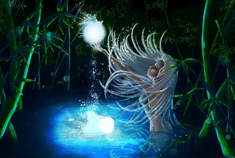 ✰.Blue Sadness.✰, pretty, glow, dreams, shine, bonito, digital art, sweet, sparkle, hair, fantasy, paintings, splendor, bright, face, drawings, magnificent, animals, blue, night, lakes, female, lovely, sadness, colors, trees, lips, cute, water, cool, plants, eyes, HD wallpaper