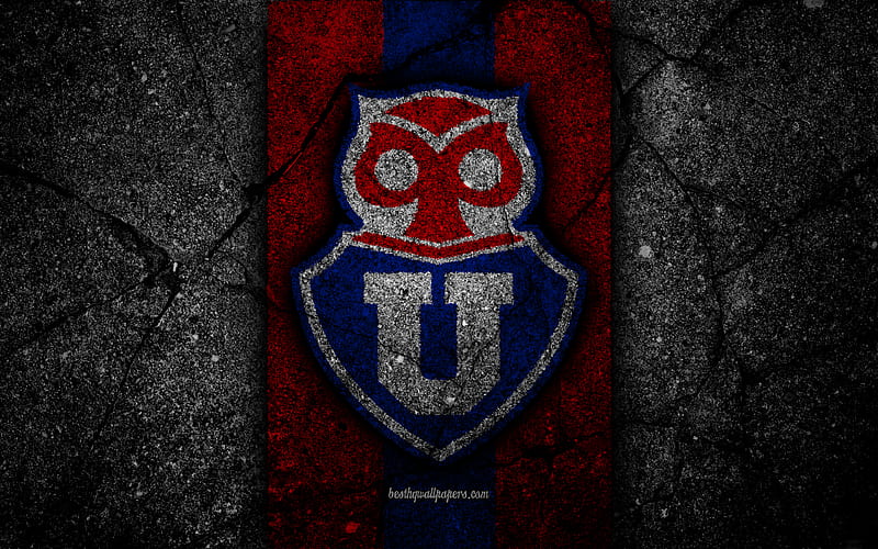 Universidad de Chile FC, emblem, Chilean Primera Division, soccer, black stone, football club, Chile, Universidad de Chile, logo, asphalt texture, FC Universidad de Chile, HD wallpaper