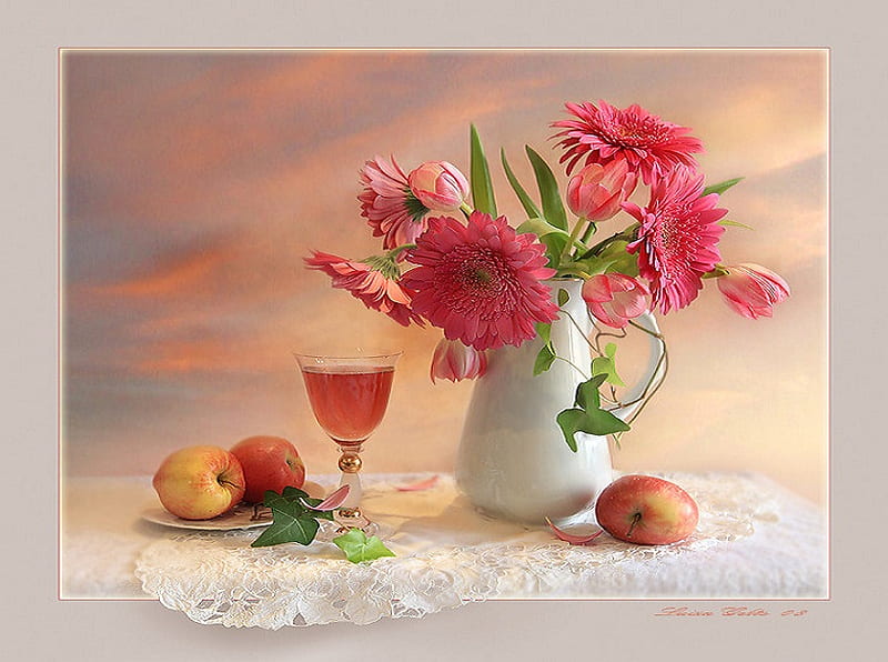 Elegant Vases of Fruit on Silk WALLPAPER BORDER