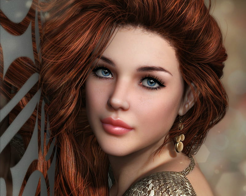 Beauty Luminos Redhead Woman Fantasy Girl Redragon Rendering