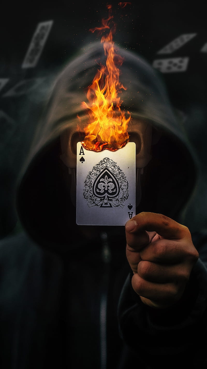 Burning card, ace, burn, fire, flame, game, scary, skull, HD phone wallpaper