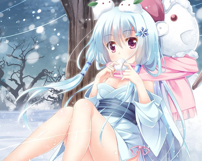 Snow Maiden, pretty, bonito, sweet, nice, japan, anime, yukata, beauty, anime girl, long hair, female, lovely, japanese, kimono, winter, girl, snow, oriental, lady, maiden, HD wallpaper